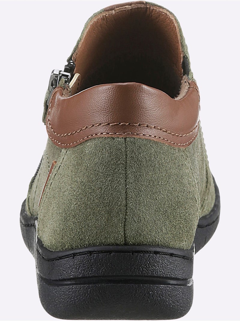 Bottines à glissières latérales en cuir velours et synthétique - Taille standard - Witt Kaki - Kiabi