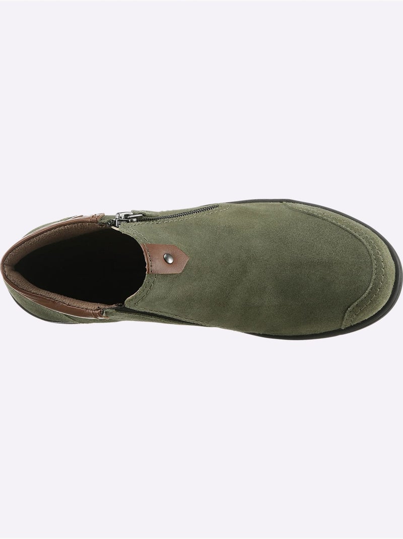 Bottines à glissières latérales en cuir velours et synthétique - Taille standard - Witt Kaki - Kiabi