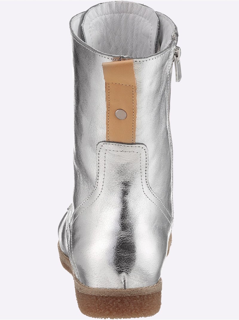 Bottines à Lacets Cuir Nappa De Vache - Taille Standard - Helline Argent - Kiabi