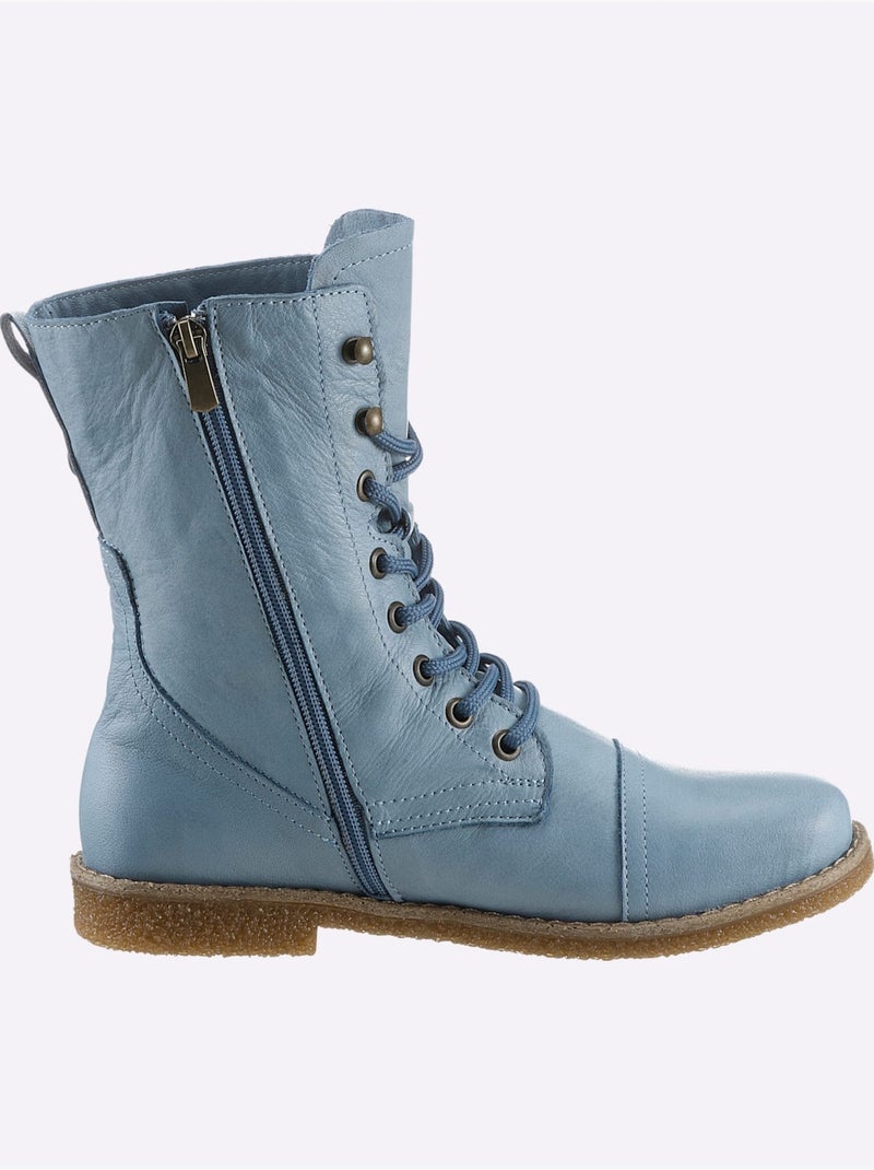 Bottines à Lacets Cuir Nappa De Vache - Taille Standard - Helline Bleu - Kiabi