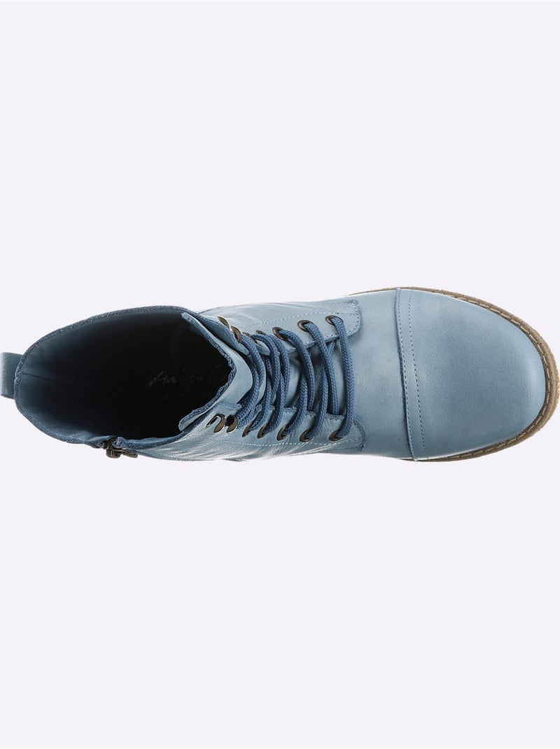 Bottines à Lacets Cuir Nappa De Vache - Taille Standard - Helline Bleu - Kiabi