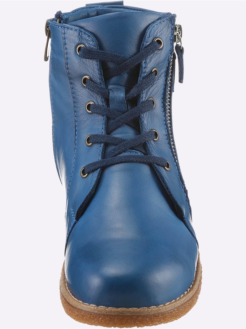 Bottines à Lacets Cuir Nappa De Vache - Taille Standard - Helline Bleu - Kiabi