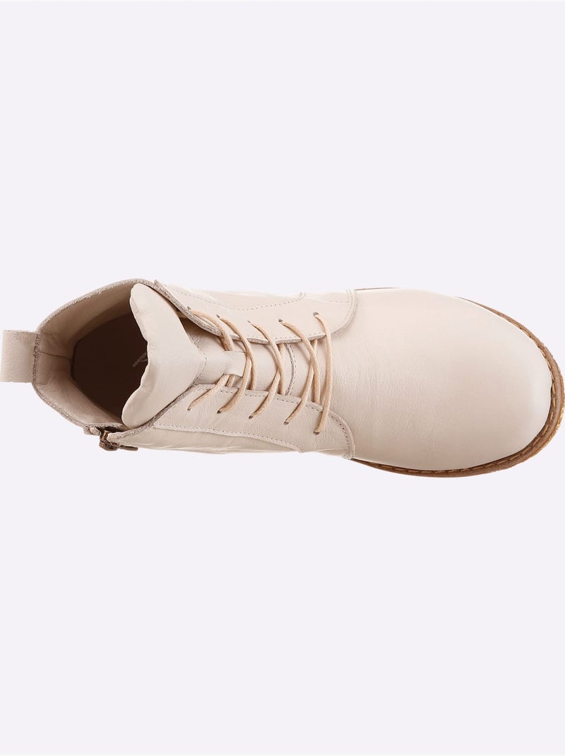 Bottines à lacets cuir nappa de vache - taille standard - helline Crème - Kiabi