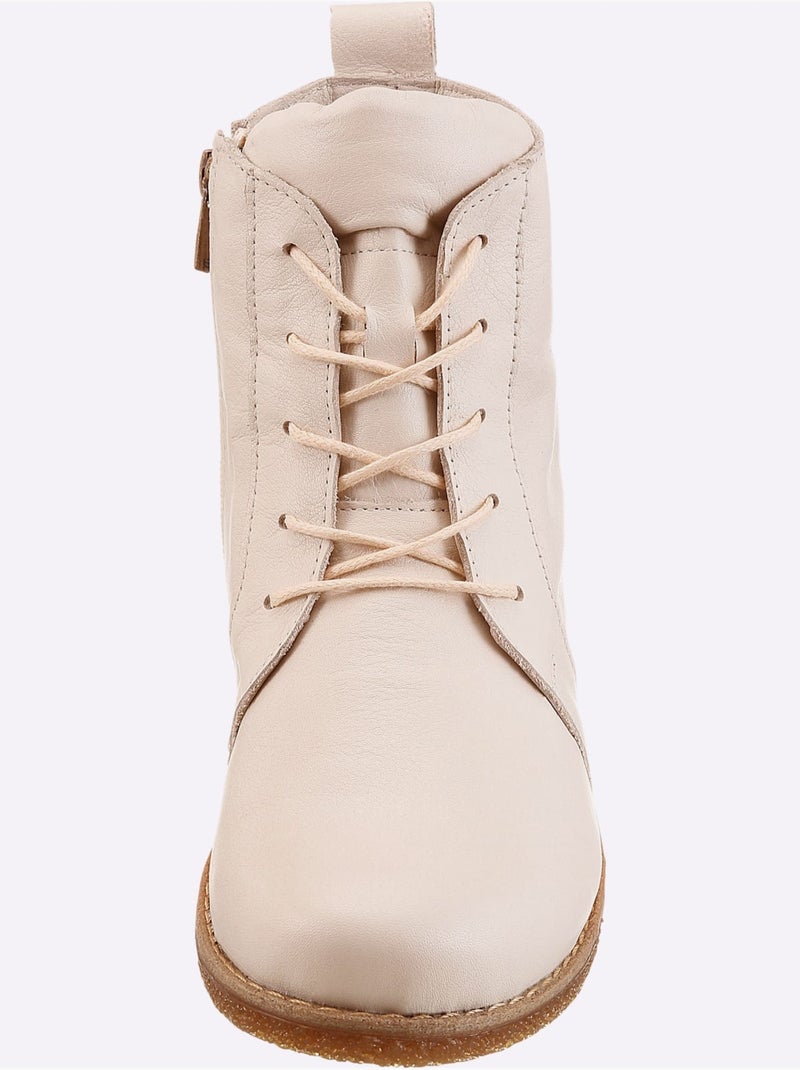 Bottines à lacets cuir nappa de vache - taille standard - helline Crème - Kiabi