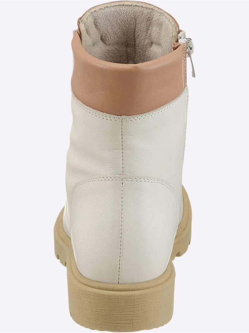Bottines à Lacets Cuir Nappa De Vache - Taille Standard - Helline Crème - Kiabi
