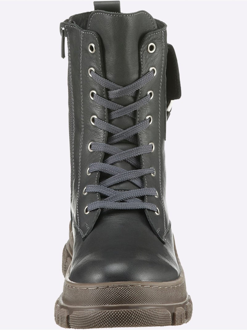Bottines à Lacets Cuir Nappa De Vache - Taille Standard - Helline Gris - Kiabi