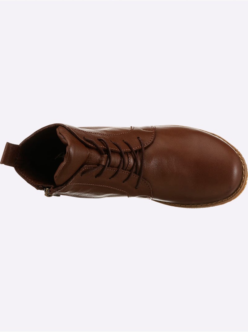 Bottines à lacets cuir nappa de vache - taille standard - helline Marron - Kiabi