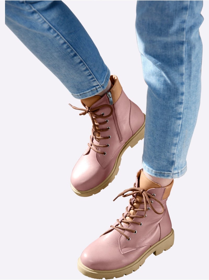 Bottines à Lacets Cuir Nappa De Vache - Taille Standard - Helline Mauve - Kiabi