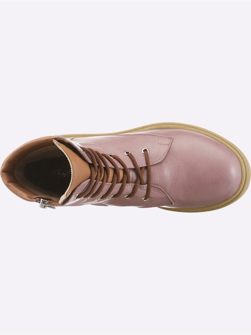 Bottines à Lacets Cuir Nappa De Vache - Taille Standard - Helline Mauve - Kiabi