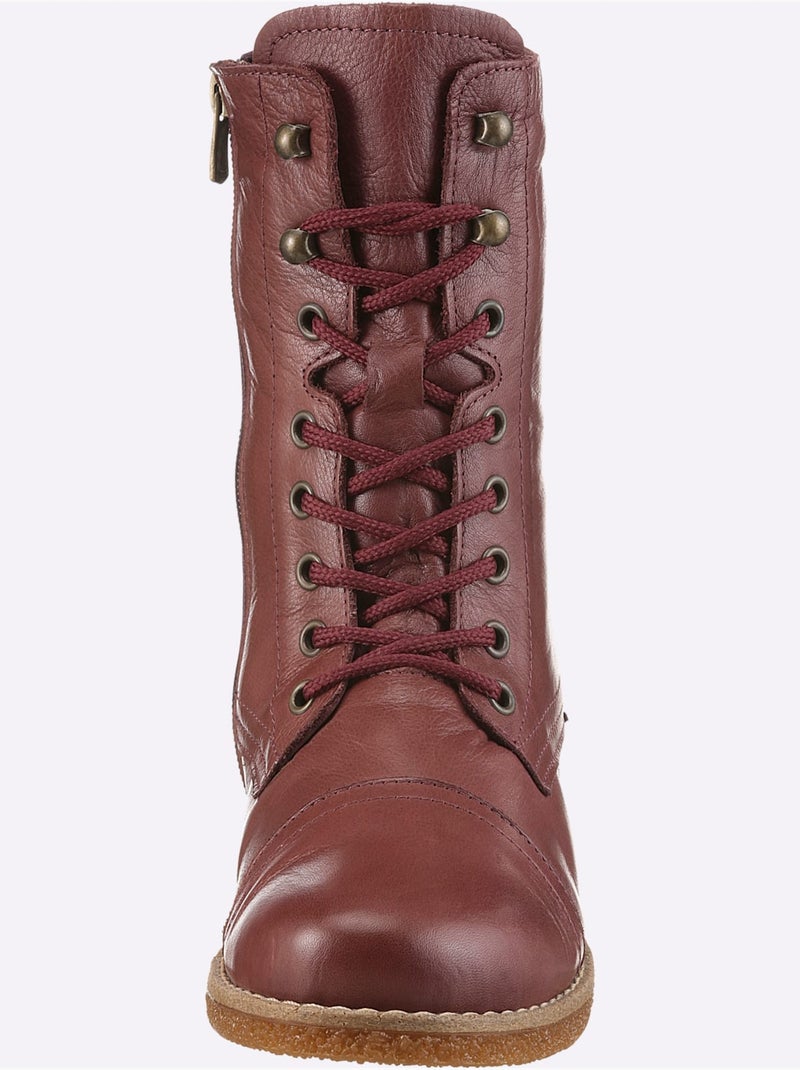 Bottines à Lacets Cuir Nappa De Vache - Taille Standard - Helline Noir Bordeaux - Kiabi