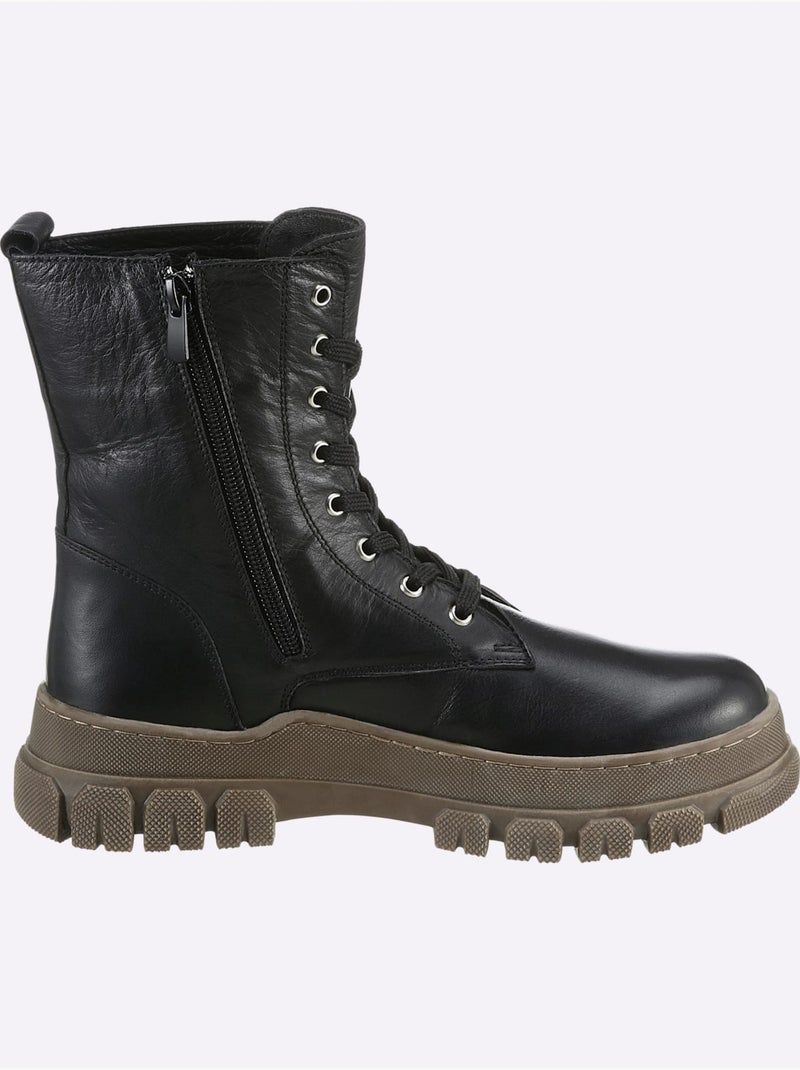 Bottines à Lacets Cuir Nappa De Vache - Taille Standard - Helline Noir - Kiabi