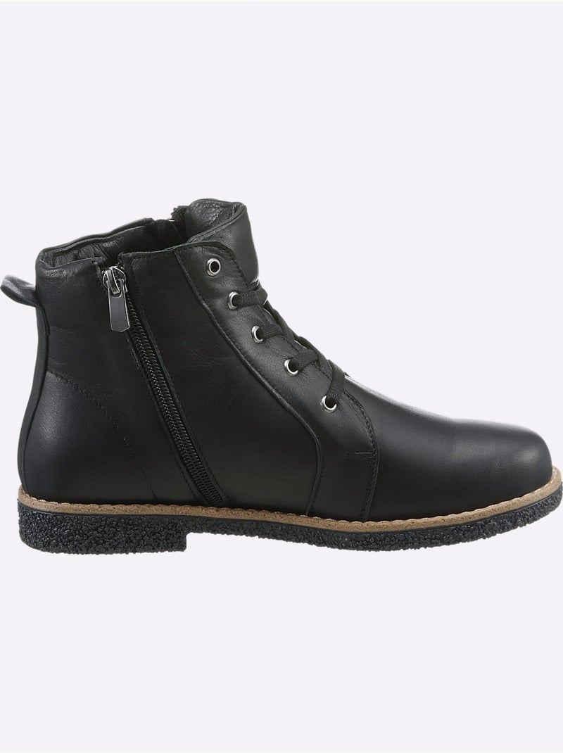 Bottines à Lacets Cuir Nappa De Vache - Taille Standard - Helline Noir - Kiabi