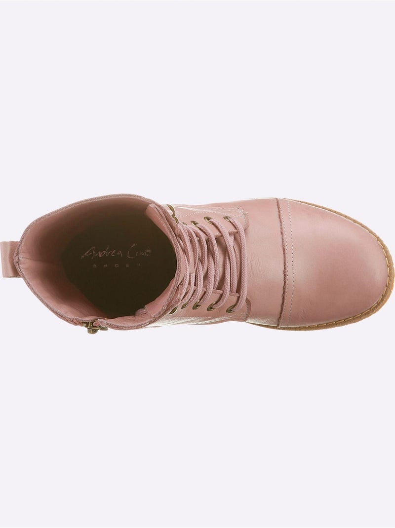 Bottines à Lacets Cuir Nappa De Vache - Taille Standard - Helline Rose - Kiabi