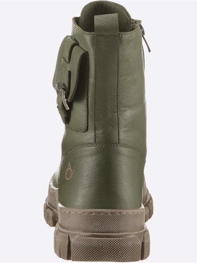 Bottines à Lacets Cuir Nappa De Vache - Taille Standard - Helline Vert olive - Kiabi
