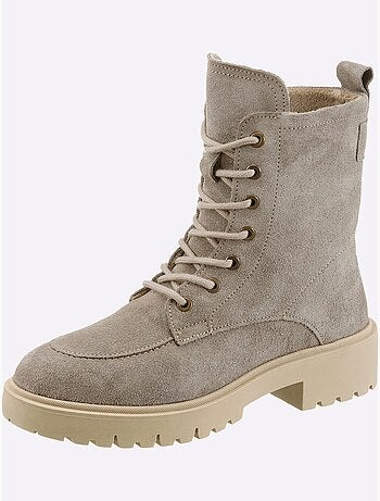 Bottines à Lacets Cuir Velours De Vache. - Taille Standard - Helline