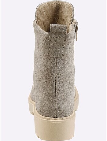 Bottines à Lacets Cuir Velours De Vache. - Taille Standard - Helline