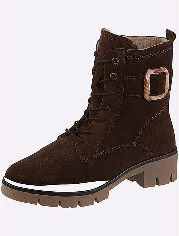 Bottines à lacets cuir velours de vache. - taille standard - helline