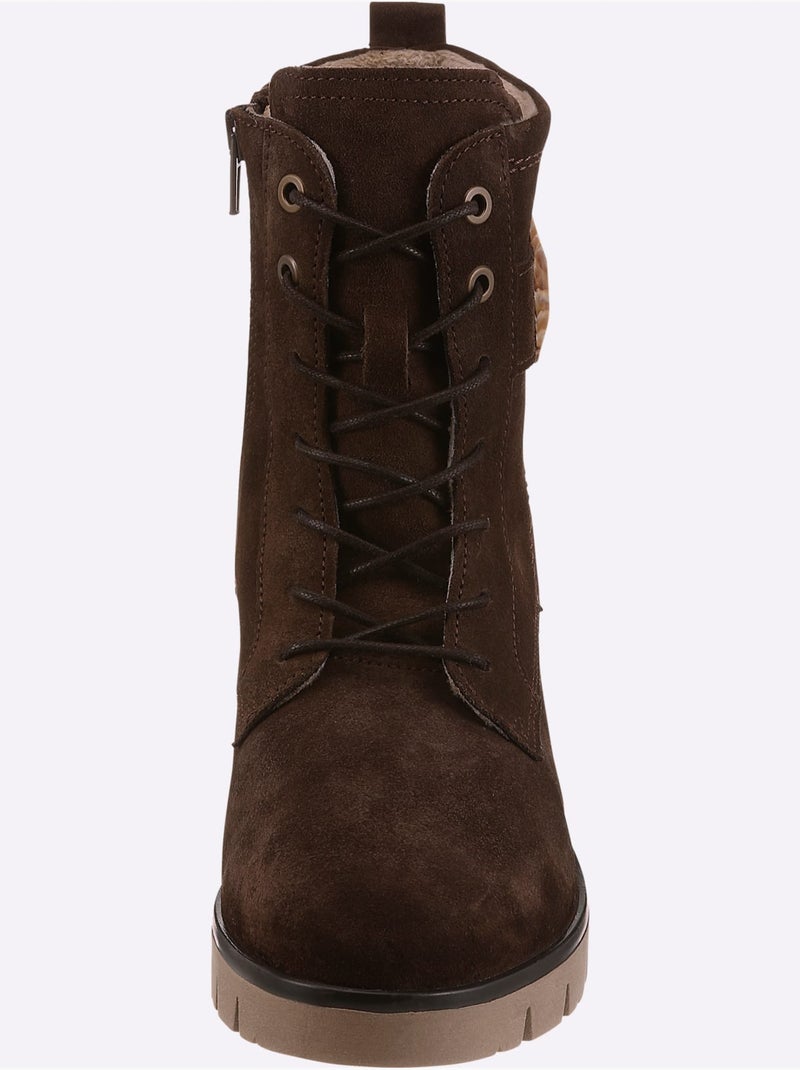 Bottines à lacets cuir velours de vache. - taille standard - helline Marron foncé - Kiabi