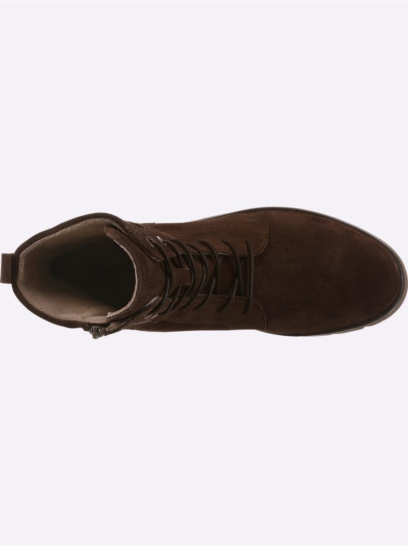 Bottines à lacets cuir velours de vache. - taille standard - helline Marron foncé - Kiabi