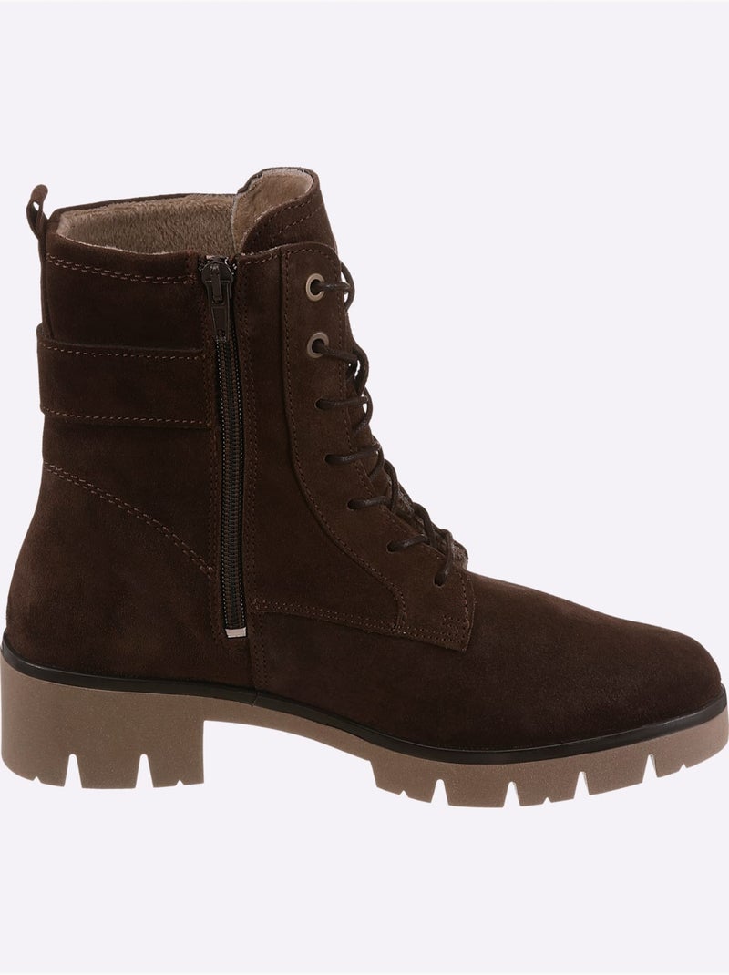 Bottines à lacets cuir velours de vache. - taille standard - helline Marron foncé - Kiabi