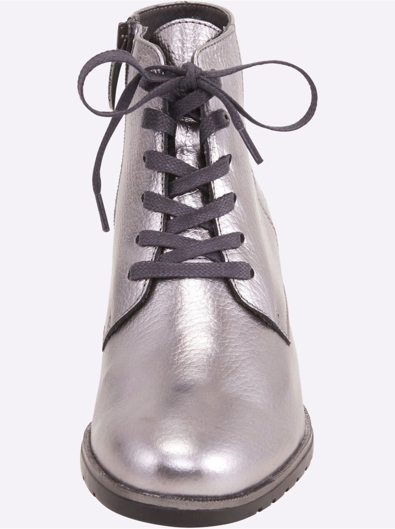 Bottines à Lacets De Fabrication Portugaise - Taille Standard - Helline Gris Argenté - Kiabi