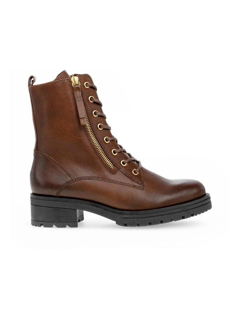 Bottines à lacets  en cuir lisse Marron clair - Kiabi