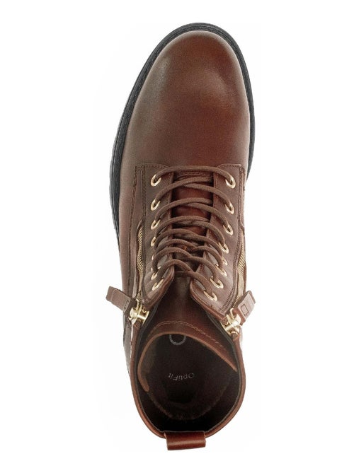 Bottines à lacets  en cuir lisse - Kiabi