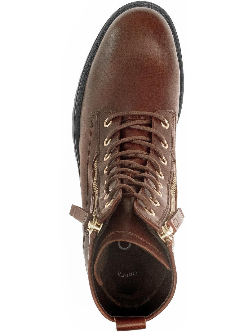 Bottines à lacets  en cuir lisse Marron clair - Kiabi