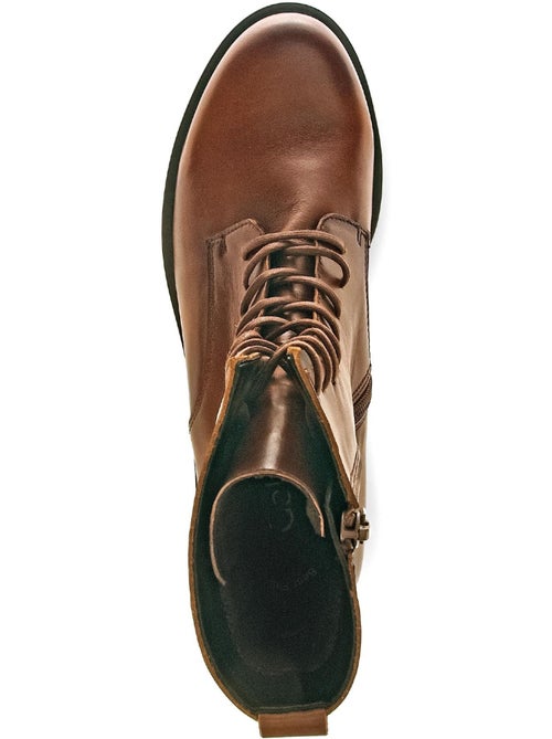 Bottines à lacets  en cuir lisse - Kiabi