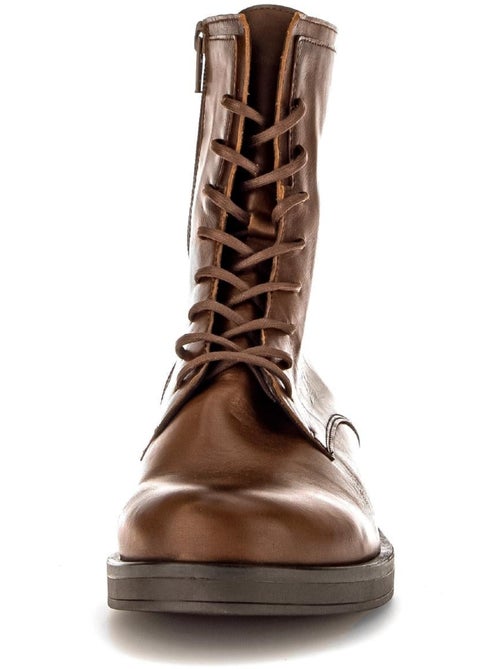 Bottines à lacets  en cuir lisse - Kiabi