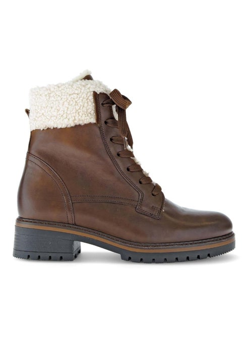 Bottines à lacets  en cuir lisse - Kiabi