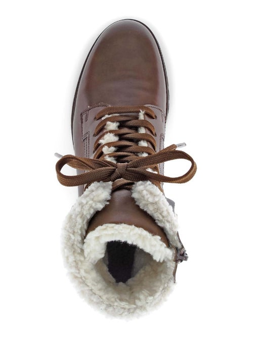 Bottines à lacets  en cuir lisse - Kiabi