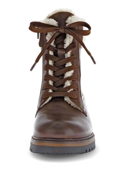 Bottines à lacets  en cuir lisse - Kiabi