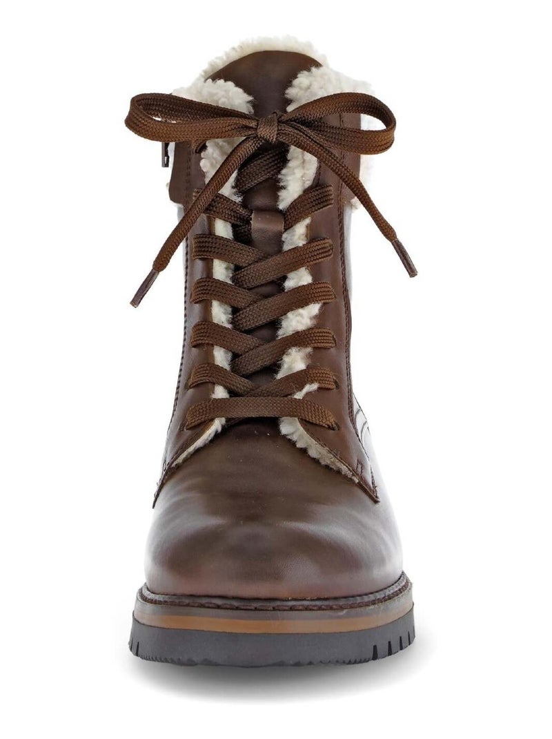 Bottines à lacets  en cuir lisse Marron clair - Kiabi