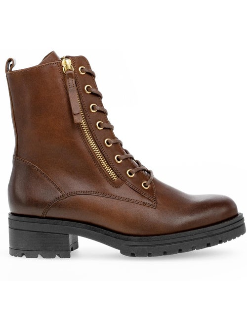 Bottines à lacets  en cuir lisse - Kiabi