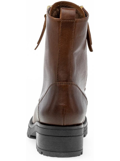 Bottines à lacets  en cuir lisse - Kiabi