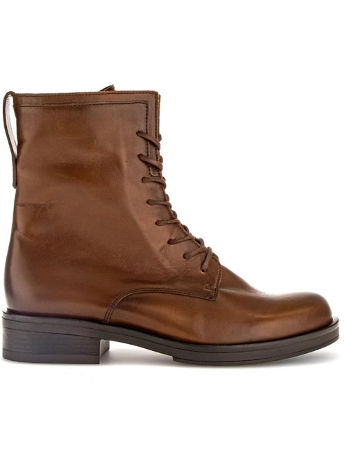 Bottines à lacets  en cuir lisse - Kiabi