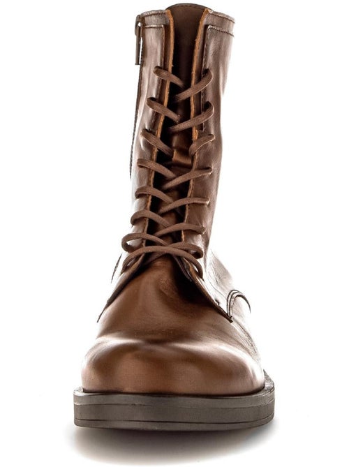 Bottines à lacets  en cuir lisse - Kiabi