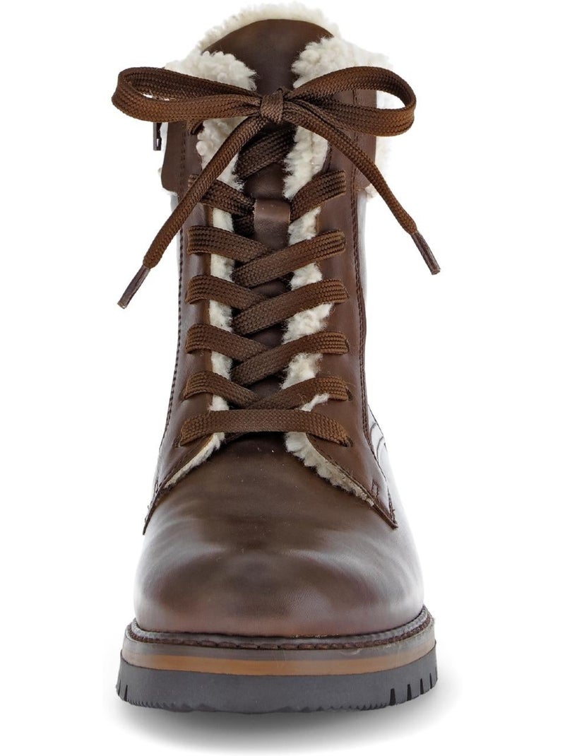 Bottines à lacets  en cuir lisse Marron - Kiabi