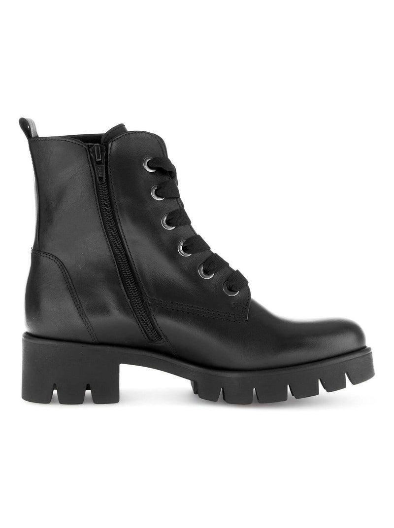 Bottines à lacets  en cuir lisse Noir - Kiabi