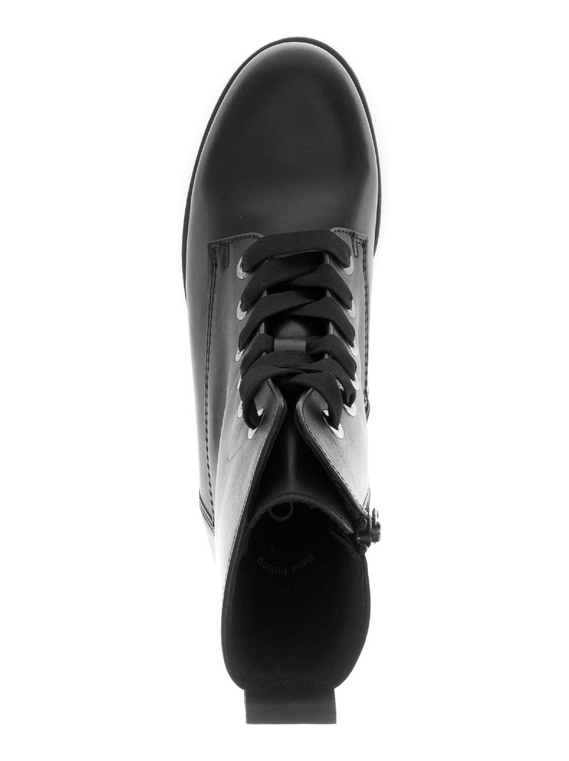 Bottines à lacets  en cuir lisse Noir - Kiabi