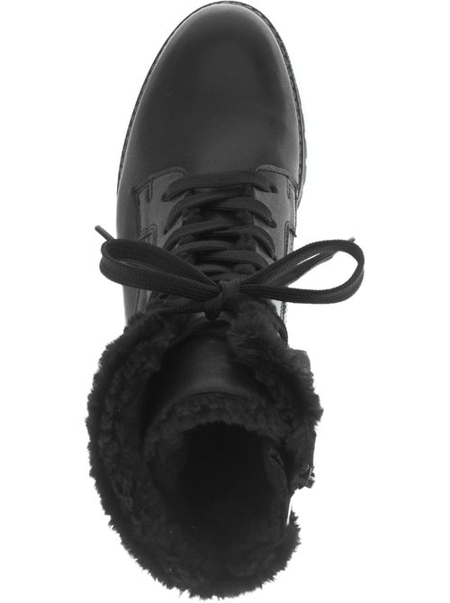 Bottines à lacets  en cuir lisse - Kiabi