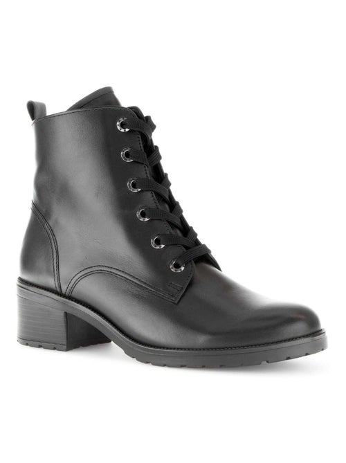 Bottines à lacets  en cuir lisse - Kiabi