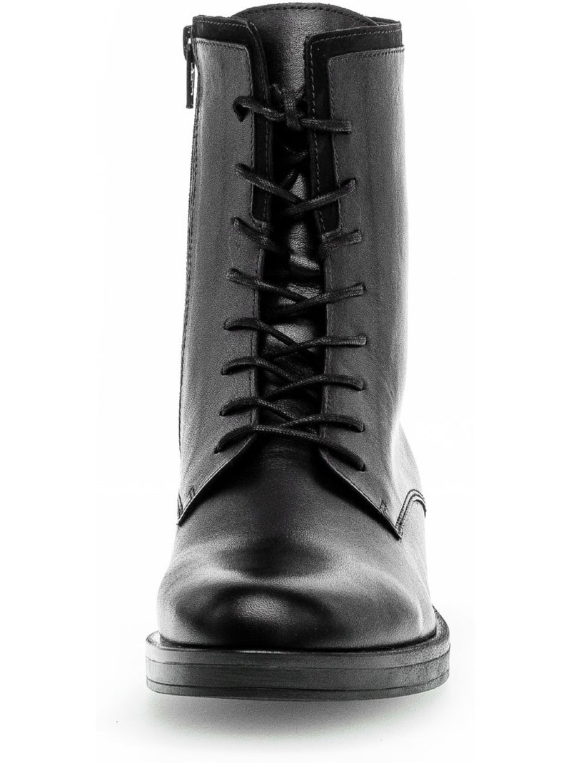 Bottines à lacets  en cuir lisse Noir Noir - Kiabi