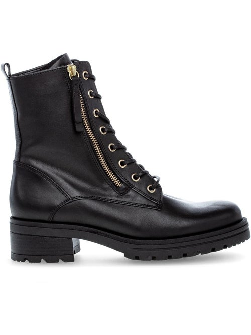 Bottines à lacets  en cuir lisse - Kiabi
