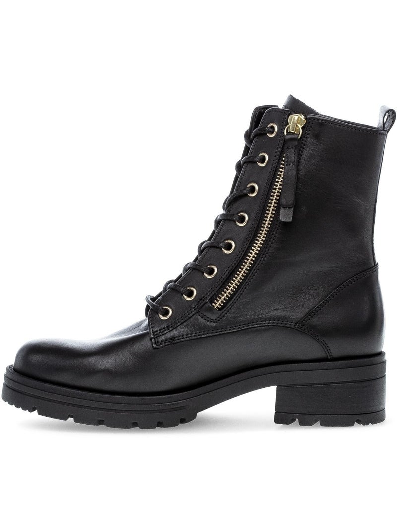 Bottines à lacets  en cuir lisse Noir Noir - Kiabi