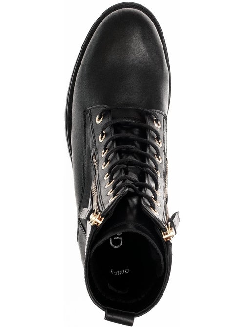 Bottines à lacets  en cuir lisse - Kiabi