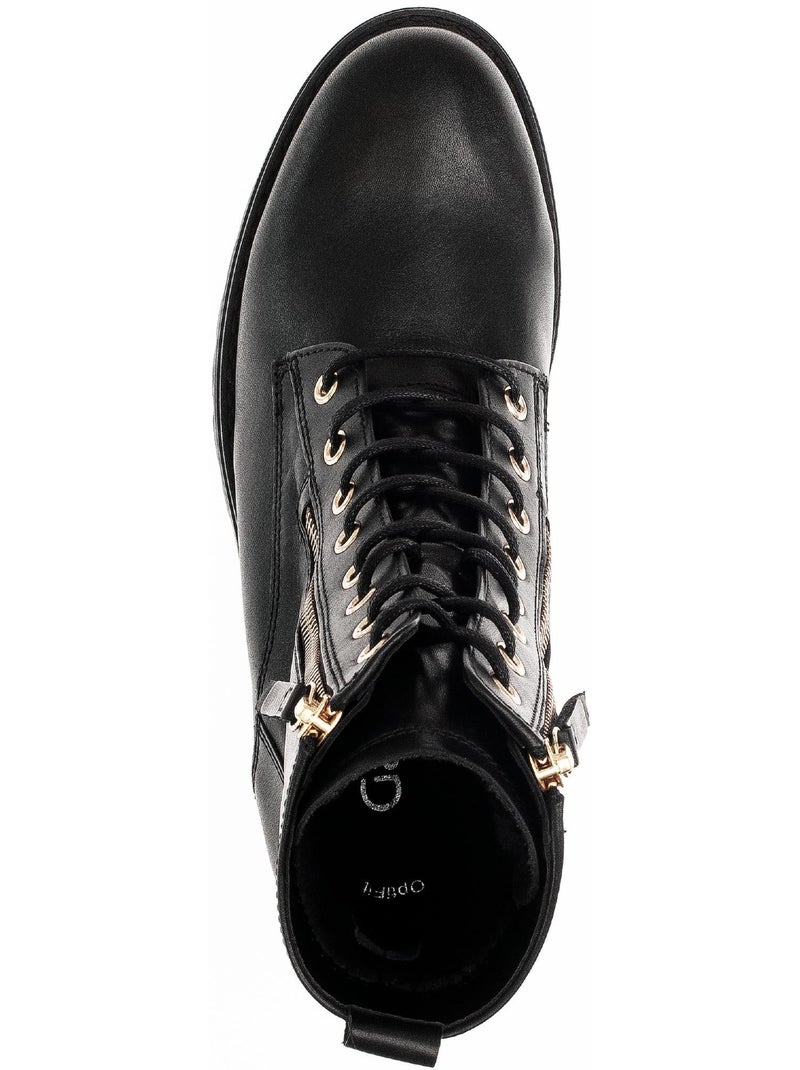 Bottines à lacets  en cuir lisse Noir Noir - Kiabi