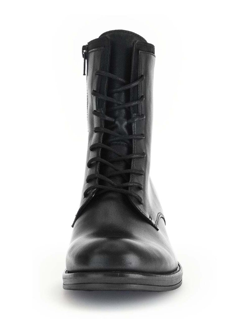 Bottines à lacets  en cuir lisse  nubuk Noir Noir - Kiabi