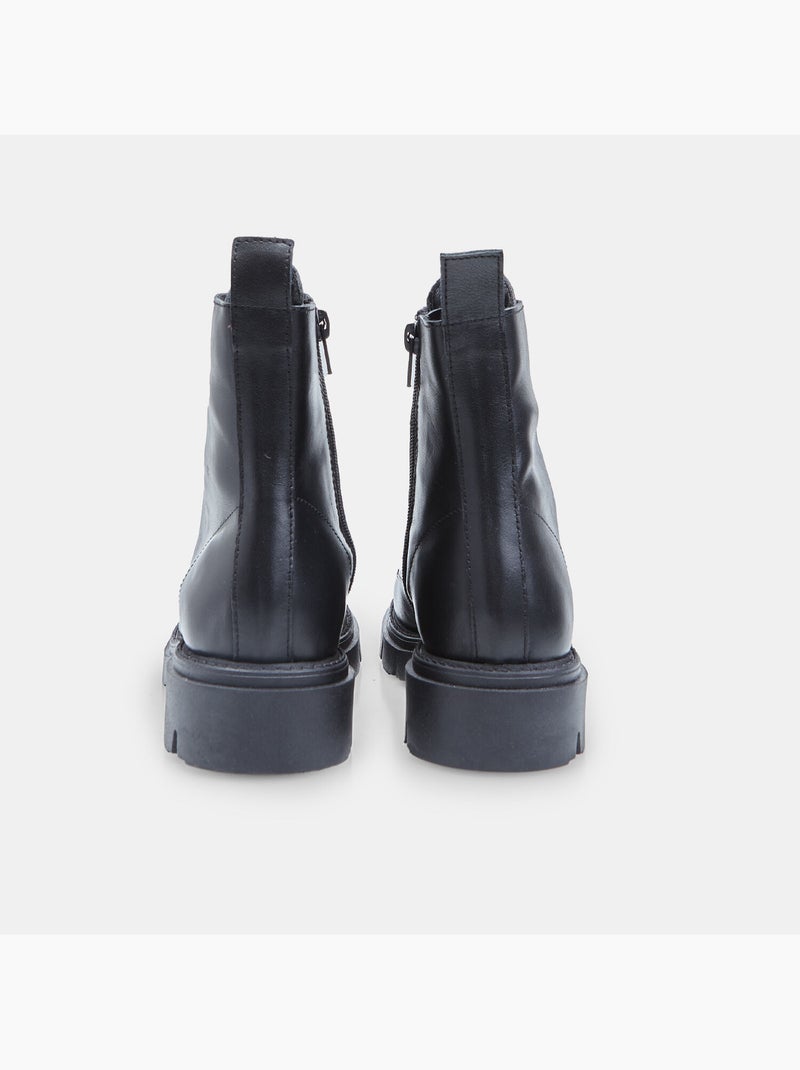 Bottines à lacets en cuir Noir - Kiabi